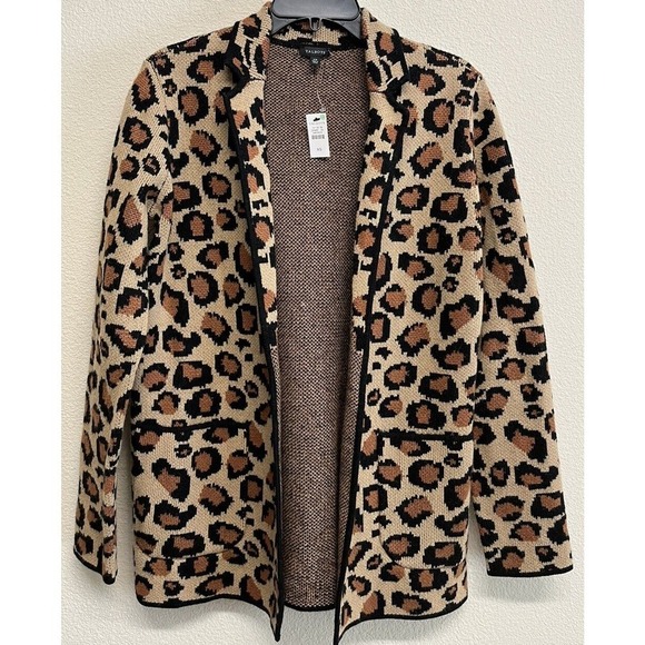 Talbots Sweaters - Talbots Leopard Cardigan Knit Blazer Size XS Wool Blend Tan NEW